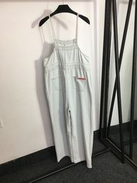 Strampler Luxus Frauen Overall Casual Denim Latzhose Sommer Herbst Strampler Charmantes Trikot Große Taschen Taille Kordelzug Jeans Jumpsu