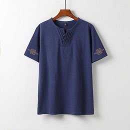 Men's T Shirts Large Size Clothing Linen Chinese Style Summer V-neck Big Short Sleeve T-shirt Male Tee Tops Plus 6XL 7XL 8XL 9XL