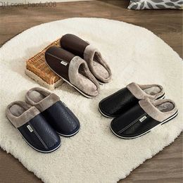 Slippers New Winter Warm Home Slide Waterproof Leather Indoor Slide Couple Women's Fur House Shoes Soft Indoor Shoes Z230810