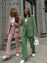 Women's Two Piece Pants Office Ladies Blazer Pant Sets Women Fashion Two Pieces Set V-Neck Long Sleeve Chic Blazer Wide Leg Pants Suits in Matching 230809