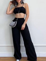 Women's Two Piece Pants Female Tank Long Matching Suits Summer Women Sleevleless Slim Casual Solid Outfits Streetwear High Waist 2PC Set