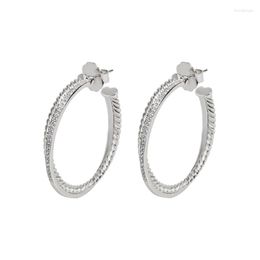 Hoop Earrings 4mm Women's White Gold Plated Metal With CZ Hooks Stylish Chic C Shaped Jewelry For Women Gift