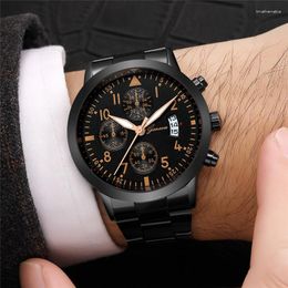 Wristwatches 2023 Geneva Watch Men Sport Black Watches Blue Face Steel Band Auto Date Quartz Male Clock Relogio Masculino