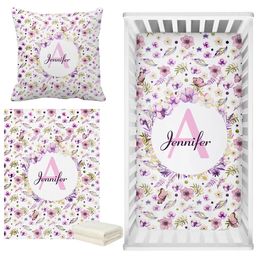 Bedding sets LVYZIHO Custom Watercolour Floral Baby Girl Crib Bedding Set Baby Shower Gift Bedding Set 230809