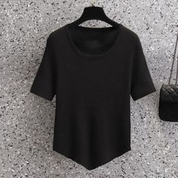 Women's Sweaters Summer Short Sleeve Solid Pullover Women Sweater Knitted 2023 O-Neck Tops Korean Pull Femme Jumper Female White Black