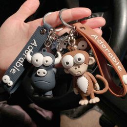 Keychains Creative ugly monkey doll cartoon car simple student bag Pendant