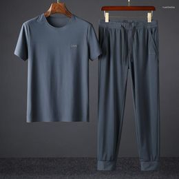Men's Tracksuits JSBD Closet Short Sleeve Leisure Sports Suit Summer Ice Thin High-end Two Piece Set
