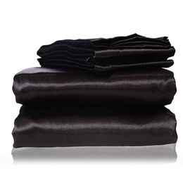 2017 new silk Flat Sheet Fitted Sheet Pillow Cases Twin Full Queen King Sizes Nestl Bedding Set with Deep Pocket Black175V