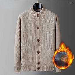 Men's Sweaters 2023 Autumn Winter Men Round Collar Fleece Cardigan Knitted Warm Sweatercoat Solid Casual Sweater Jacket Man D12