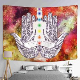 Tapestries 7 Chakra Tapestry Bohemian Yoga Meditation Witchcraft Hippie Tapestries Blue Earth Wall Hanging Cloth for Bedroom Living Room R230810