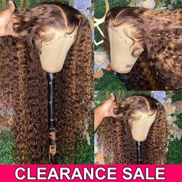 26 Inch Highlight Ombre Lace Front Wig Curly Human Hair Wigs Honey Blonde Coloured HD Deep Wave Frontal Wigs for Black Women