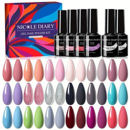 Gel Nail Polish Kit 20Pcs, 18 Colours 8ML Nude Gel Polish Set White Glitter Pink Navy Blue Chameleon Gel Varnish With Glossy Top Base Coat,