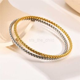 Charm Bracelets Modyle Gold Colour Stainless Steel Braided Twisted Woven Rope Cable Round Stackable Bangle Bracelet for Women Party Gift