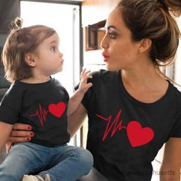 Family Matching Outfits Cute Mother And Daughter Clothes Mother Daughter Matching Red Love Printing Shirt Family Matching Outfits Mommy And Me Clothes R230810