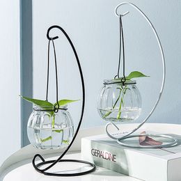 Vases Hanging Hydroponics Flower Vase Unique Glass Plant Transparent With Stand Tabletop Plants Arrangement Container Home Decor 230810