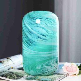 Glass Flower Vase Blue Hand Blown Glass Vase Decorative Glass Vase for Home Decor Modern Floral Vase for Living Room HKD230823