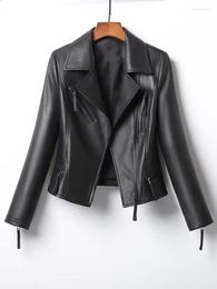 Women's Leather Biker Slim-fit Short Suit Collar Jacket For Women