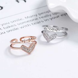 Band Rings Buyee Women's Heart Ring Sets Light White Zircon Elegant 925 Sterling Silver Sweet Ring Finger for Woman Girl Jewellery Circle