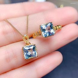 Cluster Rings Set Simulated Sea Blue Topaz Simple Open Ring Women's Fashion Pendant Necklace