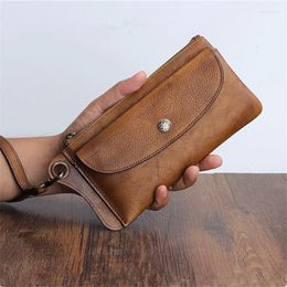 Wallets Vintage Fashion High Quality Natural Genuine Leather Ladies Long Wallet Men's Business Card Holder Zipper Clutch