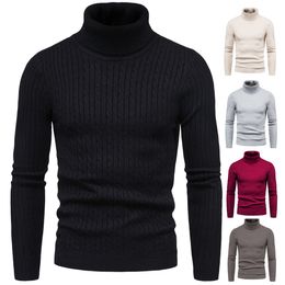Mens Sweaters Autumn and Winter High Neck Sweater Solid Colour Pullover Knit Tight Warm Top 230809