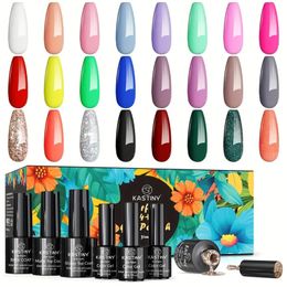 24-Color Gel Nail Polish Kit - Classic, Warm Heart Collection - with Base, Glossy & Matte Top Coat - Soak Off - UV LED Gel Nail Polish Set - Perfect Valentine Gift!