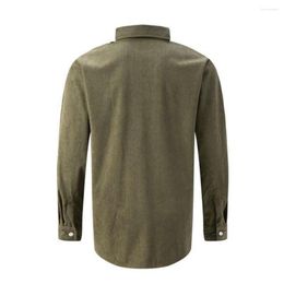 Men's Casual Shirts Men Corduroy Shirt Solid Color Stylish Lapel Long Sleeve Slim Fit Business With Patch