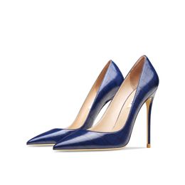 Dress Shoes Genuine Leather Pattern Blue Women's High Heels 2023 Pointed Fashion Sexy Ladies Thin Pumps Single Shoes6cm 8cm 10 230809