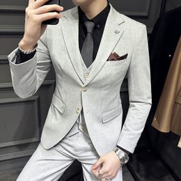 Men's Suits Blazers Blazer Vest Pants Fashion Business Wedding Gentleman Slim Italian Style Casual Light Host Formal 3piece M5XL 230809