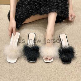 Slippers New Summer Fluffy Peep Toe Sexy High Heels Women Shoes Fur Feather Lady Fashion Slip on 2023 Ytmtloy Indoor House Slippers J230810