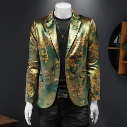 Autumn Vintage Flower Velvet Men Blazers Luxury Casual Business Suit Jacket Male Social Banquets Party Formal