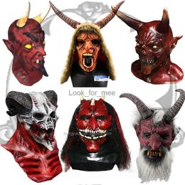 Evil Demon Red Devil Mask Halloween Horror Party Fancy Dress Costume Short Horn HKD230810