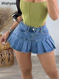 Skirts year Vintage High Waist Short Micro Mini Skirt Jeans Summer Women Clothing Y2K Denim Pleated Dress Rave Night Club Outfits 230809