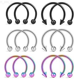 WKOUD 2Pcs Cone Spike Horseshoe Circular Septum Nose Ring Surgical Steel Nipple Hoops Septum Eyebrow Ear Piercing Body Jewellery L230811