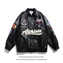 Mens Jackets Race Motorcycle PU Leather Sport Embroid Lettermen Men Varsity Bomber Unisex Women Baseball Coat Stadium Award Chic 230809