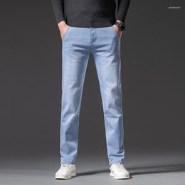 Men's Jeans 2023 Spring Light Blue Stretch Slim Anti-theft Zipper Design Regular Fit Denim Trousers Male Brand Clothing