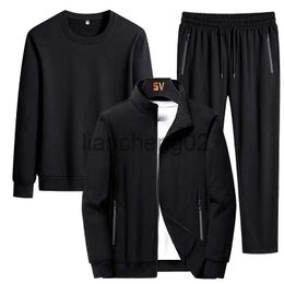 Men's Tracksuits 3PCS Set Men Fashion Autumn Sportwear Suit Casual Sweatshirt+Fleece Warm Jacket+Jogger Pants Sporting Suit Tracksuit Plus Size J230810