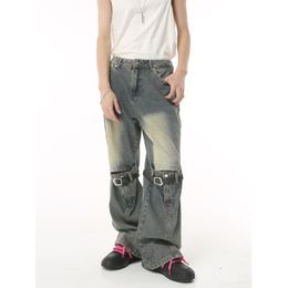 Summer Street Punk Biker Overalls Vintage Denim Pants