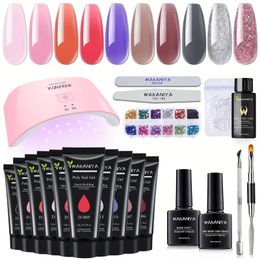 Nail Extension Kit Poly Nail Gel Set With UV Lamp, Quick Nail Extension Gel, Complete Poly Gel Nails Set With Rhinestone, Base Top Coat, Nail Tips, Professional Manicure