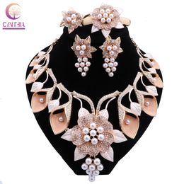 Wedding Jewellery Sets CYNTHIA African Necklace Earrings Bracelet Ring Dubai Gold Colour for Women Bridal Set 230809