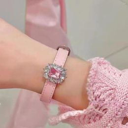 Charm Bracelets Handmade Korean Style Pink Rhinestone Geometric Bracelet Harajuku Y2K Leather Bangles For Women Egirl Jewelry Party