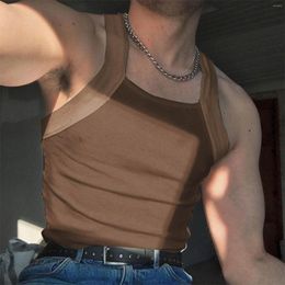 Men's Tank Tops Men Summer Square Neck Sleeveless Solid Vest Slim Fit Elastic Sports Casual Bottoming Shirt Male Clothes