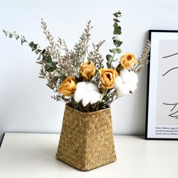 Vases Seagrass Basket Hand Knitting Pampas Grass Garden Flower Vase Potted Wedding Home Decor With Handle