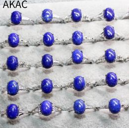 Wedding Rings 5rings AKAC approx8*10mm natural lapis lazuli adjustable white copper ring wholesale send randomly 230810