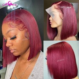 Synthetic Wigs 180% Density 99J Burgundy Short Bob Wig Human Hair 13X4 Lace Frontal Wigs For Women Natural Color Lace Front Bob Wig Pre Plucked 230809