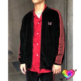 Needles Jackets 2021SS Men Women High Quality Black Velvet Needles Track Jacket Red Butterfly Embroidery Outerwear Coats