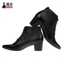 Boots Designer Genuine Leather Mens Heels Winter Pointed Toe Modern Riding Serpentine Heighten Shoes Male 230810