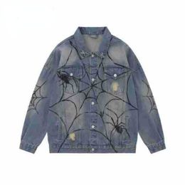 Men's Jackets American Fashion Jeans Jacket Spider Print Coat Loose Casual Cotton Retro Street Couple Cowboy Coats Brand Denim 230809