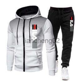 Men's Tracksuits Fashion Print Tracksuit for Men Zipper Hooded Sweatshirt and Sweatpants Two Pieces Suits Male Casual Fitness Jogging Sports Sets J230810