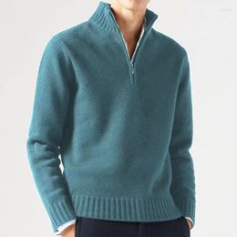 Men's Sweaters Long Sleeve Slim Zip-up Stand Collar Knitted Jumper Pullover Autumn Winter Leisure Solid Knit Sweater Men Clothes